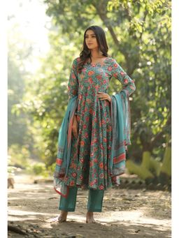 WEAVLLITE - Bridesmaid Special Blue Pure Cotton Block Printed Kurta (Set of 3)