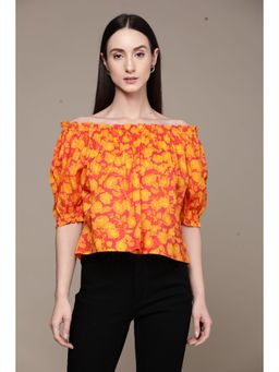 Label Ritu Kumar - Coral Floral Print Top