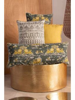 Freedom Tree - Resting Lion Cotton Duck Natural And Yellow Cushion Cover - 14 X 36 Inches