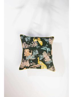 Freedom Tree - Peacock Song Cotton Duck Green And Yellow Cushion Cover - 18 X 18 Inches