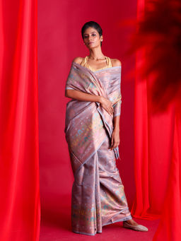 Beatitude - Grey Woven Banarasi Saree with Unstitched Blouse