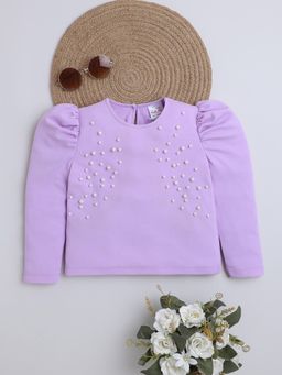 Bright Star Kids Wear - Girls Pearl Embellished Full Sleeves Purple Tops