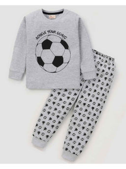BLUSHES - Kids Grey Sports Theme Football Printed Sweatshirt with Joggers (Set of 2)