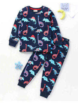 BLUSHES - Kids Navy Blue Animal Theme Dinosaur Sweatshirt with Joggers (Set of 2)