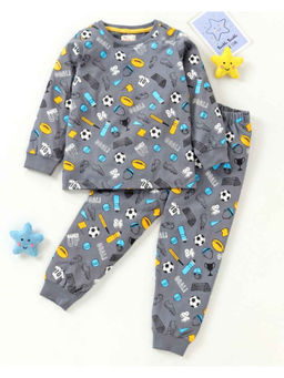 BLUSHES - Kids Grey Sports Theme Printed Sweatshirt with Joggers (Set of 2)