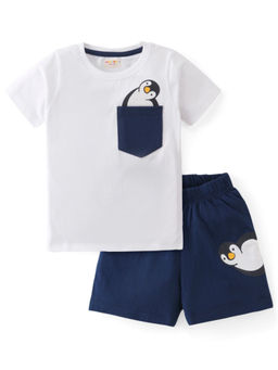 BLUSHES - Kids White Penguin Printed T-Shirt with Shorts (Set of 2)