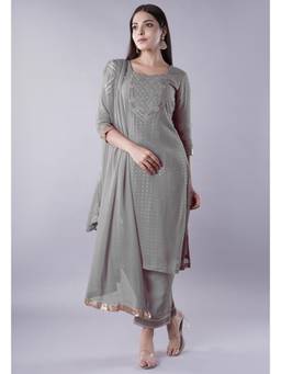 UTSAV FASHION - Women Grey Embroidered Kurta & Pant with Dupatta