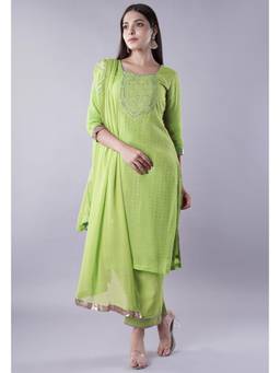 UTSAV FASHION - Women Parrot Green Embroidered Kurta & Pant with Dupatta