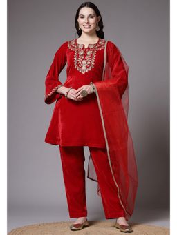 UTSAV FASHION - Women Red Embroidered Anarkali Kurti & Pant with Dupatta