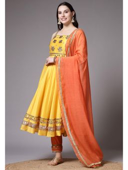 UTSAV FASHION - Women Yellow Embellished Anarkali Kurta & Pant with Dupatta