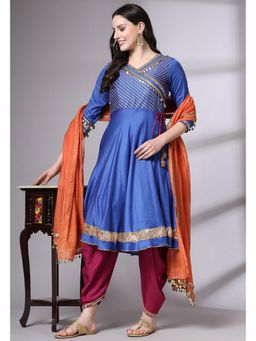 UTSAV FASHION - Women Blue Embellished Anarkali Kurta & Dhoti with Dupatta