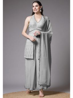UTSAV FASHION - Women Grey Embroidered Kurti & Sharara with Dupatta