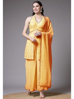 UTSAV FASHION - Women Orange Embroidered Kurti & Sharara with Dupatta