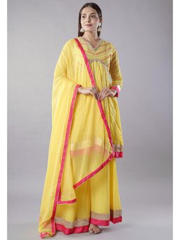 UTSAV FASHION - Women Yellow Embroidered Kurta & Palazzo with Dupatta