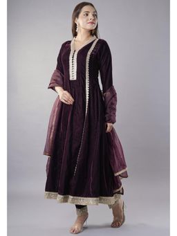 UTSAV FASHION - Women Purple Ethnic Embroidered Anarkali Kurta & Pant with Dupatta