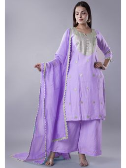 UTSAV FASHION - Women Purple Embroidered Chanderi Kurta & Palazzo with Dupatta