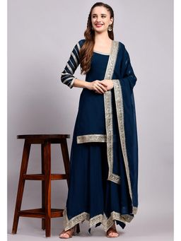 UTSAV FASHION - Women Teal Embroidered Chanderi Kurta & Palazzo with Dupatta