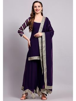 UTSAV FASHION - Women Purple Embroidered Chanderi Kurta & Palazzo with Dupatta