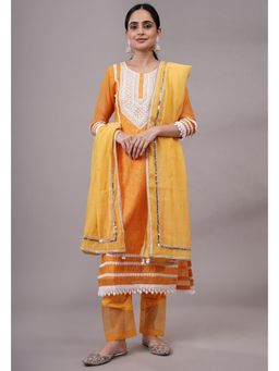 UTSAV FASHION - Women Orange Embroidered Thread Work Kurta & Pant with Dupatta