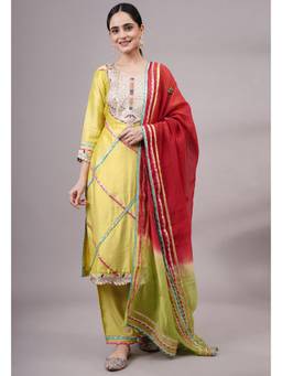 UTSAV FASHION - Women Green Floral Embroidered Empire Dupion Silk Kurta & Pant with Dupatta