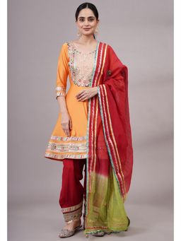 UTSAV FASHION - Women Orange Embroidered Anarkali Kurti & Salwar with Dupatta