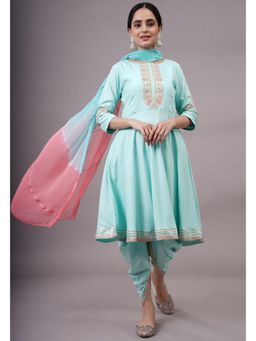 UTSAV FASHION - Women Sky Blue Embroidered Georgette Anarkali Kurta & Dhoti with Dupatta