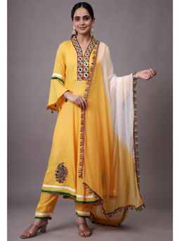 UTSAV FASHION - Women Yellow Embroidered Anarkali Kurta & Pant with Dupatta