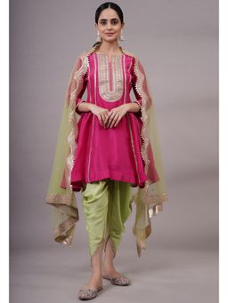 UTSAV FASHION - Women Pink Embroidered Anarkali Kurta & Dhoti with Dupatta