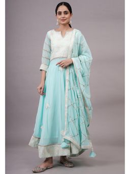 UTSAV FASHION - Women Sky Blue Embroidered Georgette Anarkali Kurta & Pant with Dupatta