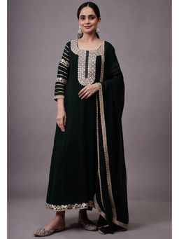 UTSAV FASHION - Women Green Embroidered Georgette Anarkali Kurta & Pant with Dupatta