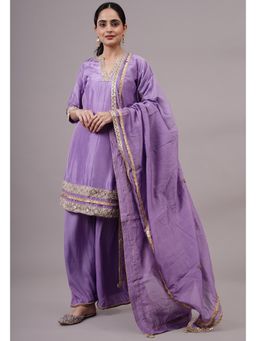 UTSAV FASHION - Women Lavender Embellished Kurta & Palazzo with Dupatta