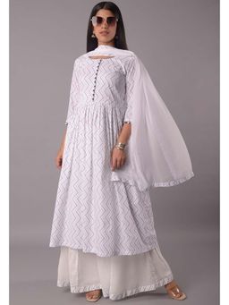 UTSAV FASHION - Women White Printed Anarkali Kurta & Palazzo with Dupatta