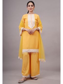 UTSAV FASHION - Women Yellow Embroidered Kurta & Palazzo with Dupatta