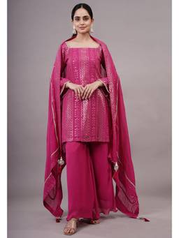 UTSAV FASHION - Women Pink Embroidered Chanderi Kurta & Palazzos with Dupatta