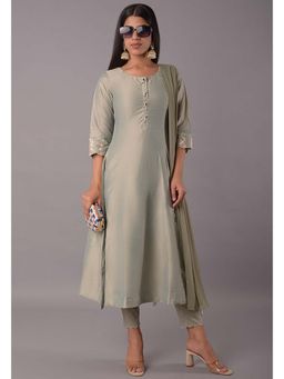 UTSAV FASHION - Women Green Chanderi Anarkali Kurta & Pant with Dupatta