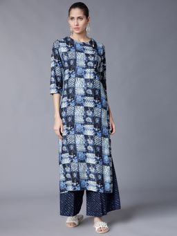 VISHUDH - Women Blue Printed Regular Kurta & Palazzo