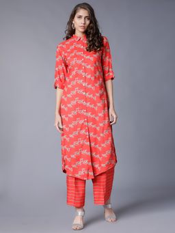 VISHUDH - Women Orange Printed Kurta & Palazzo