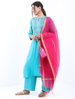 VISHUDH - Women Turquoise Kurta & Palazzo with Dupatta