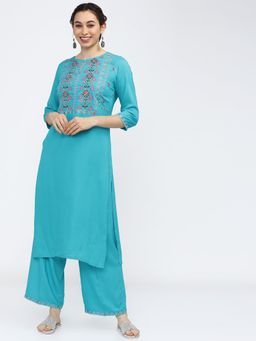 VISHUDH - Women Turquoise Kurta & Palazzo