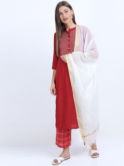 VISHUDH - Women Maroon Kurta & Pant