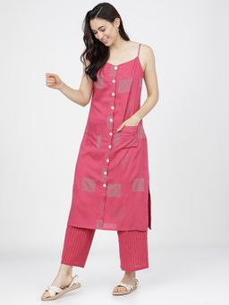 VISHUDH - Women Pink Printed Regular Kurta & Pant