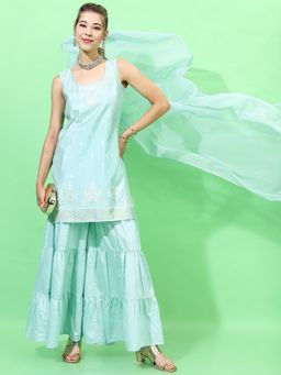 VISHUDH - Women Blue Ethnic Kurti & Sharara with Dupatta