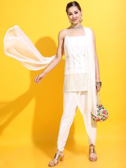 VISHUDH - Women Off White Straight Kurti & Dhoti with Dupatta