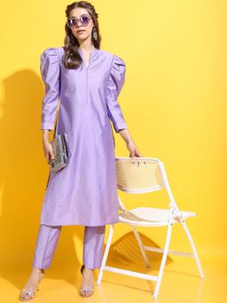 VISHUDH - Women Lavender Solid Viscose Rayon Kurta & Pant