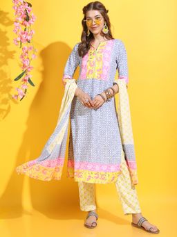 VISHUDH - Women Blue Straight Kurta & Pant with Dupatta