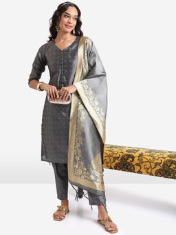 VISHUDH - Women Grey Kurta & Pant with Dupatta