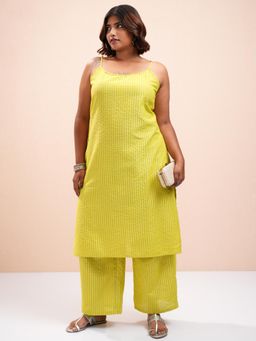 VISHUDH - Women Green Sheen Silver Lurex Straight Kurta & Palazzo