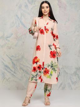 VISHUDH - Women Beige Printed Straight Kurta & Pant