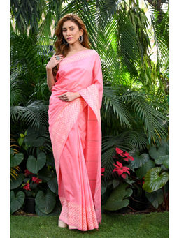 Beatitude - Pink Kota Handwoven Banswara Silk Saree with Unstitched Blouse