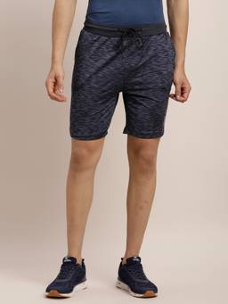 Turtle - Men Poly Rayon Spandex Textured Regular Fit Navy Blue Shorts